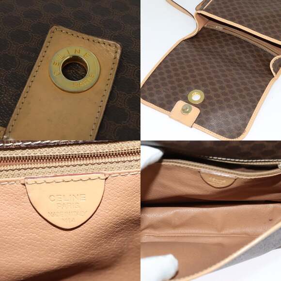 CELINE Macadam Canvas Shoulder Bag Pvc Leather Brown Gold - Picture 11 of 12